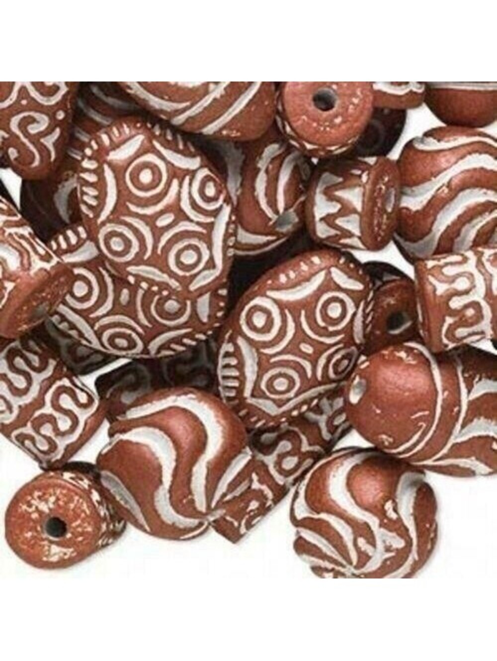 Vintage Ethnic African Tribal Clay Beads Copper White 12 pcs